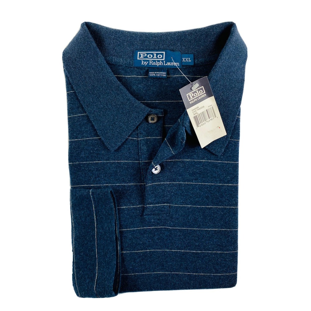 Polo Ralph Lauren NOS Blue Gray Horizontal Stripe L/S‎ Polo Size Mens 2XL NWT